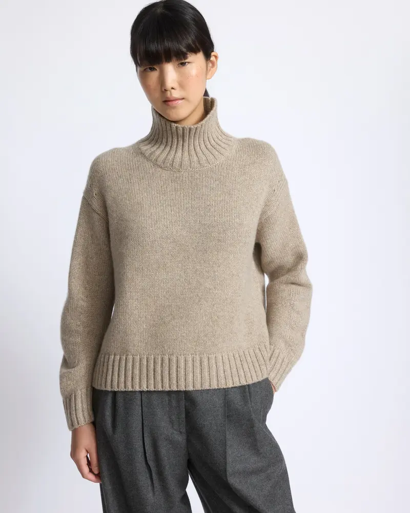 100% cashmere knit funnel neck sweater