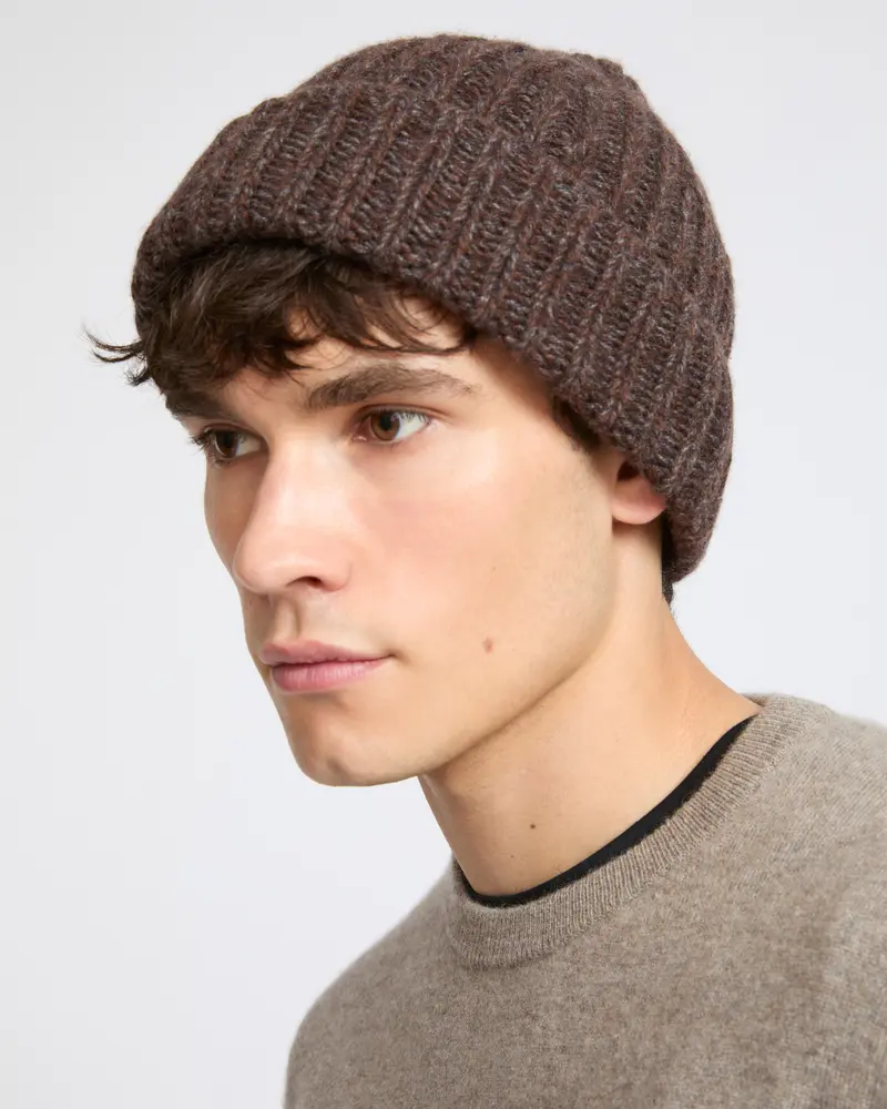 100% cashmere thick knit marl beanie