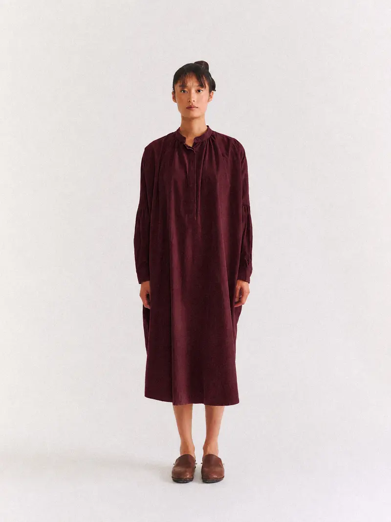 1901 DRESS - PIN CORD - BURGUNDY