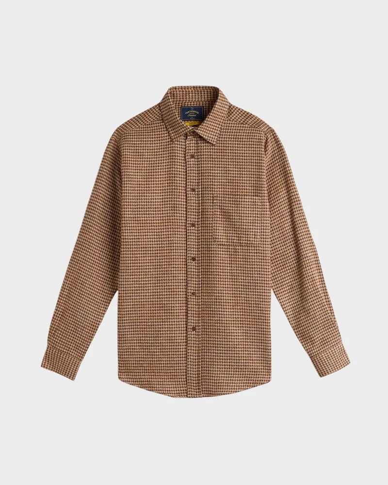 Abstract Pied Poule Flannel Shirt Brown