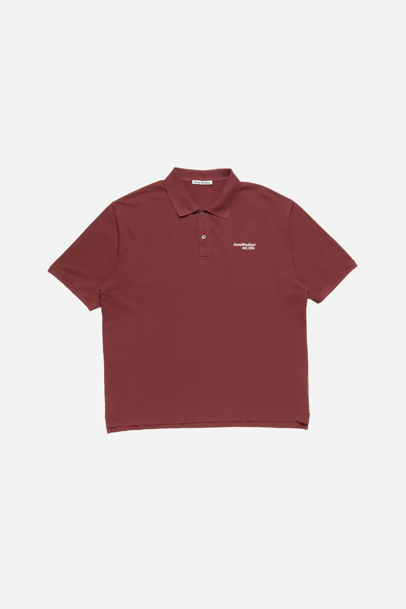 Acne Studios Washed Logo Polo Shirt - Maroon Red TSHI0000689