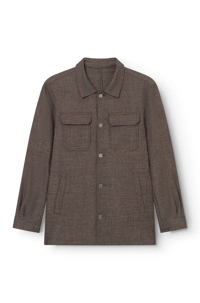 AD 153 - Veste en Laine Mérinos Pied de Poule Marron