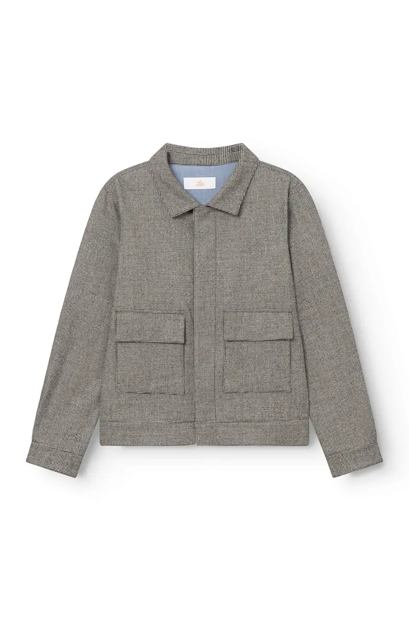 AD 178 - Blouson en Laine Mérinos Pied de Poule Blanc
