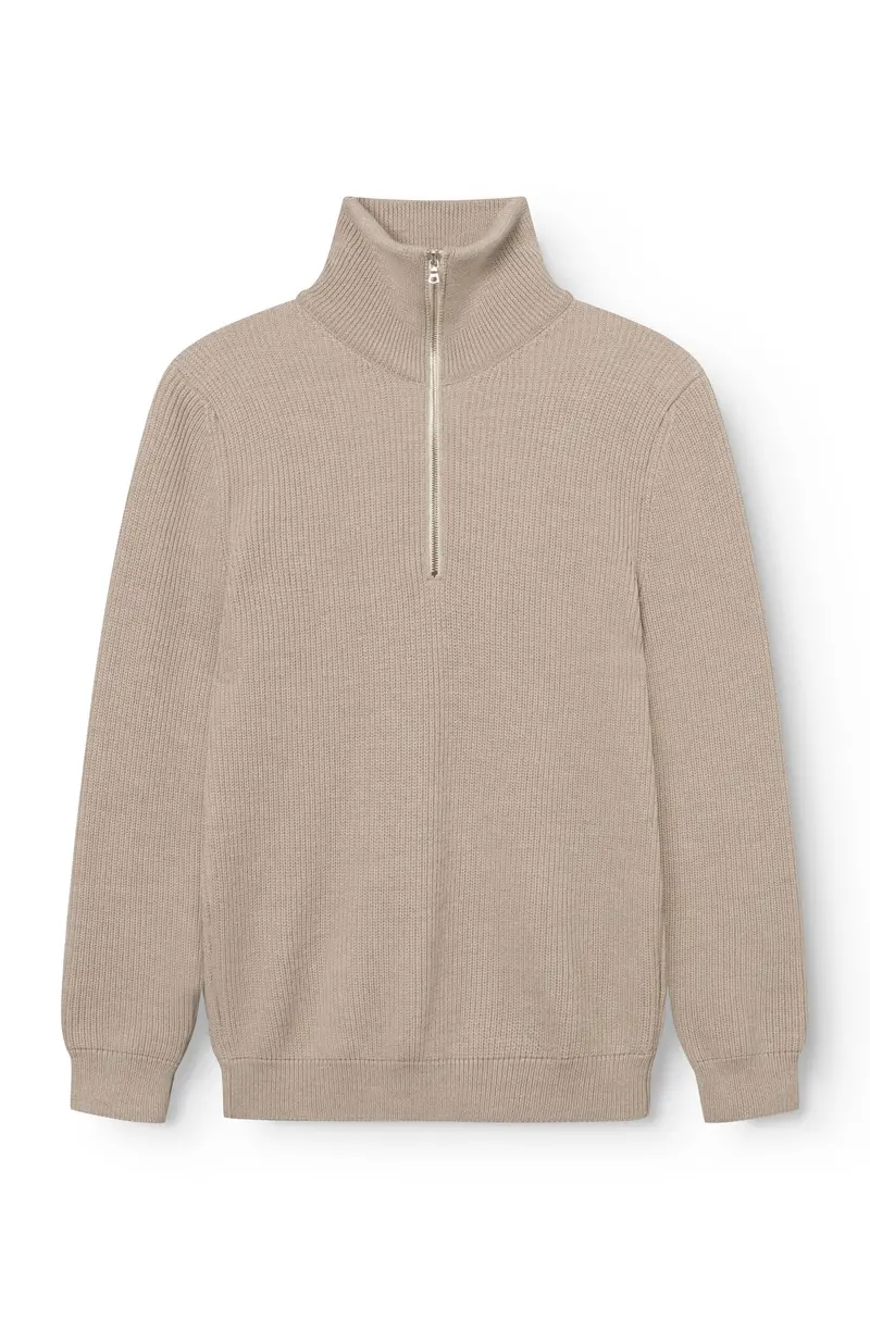 AD 198 - Pull à Col Zippé en laine Beige