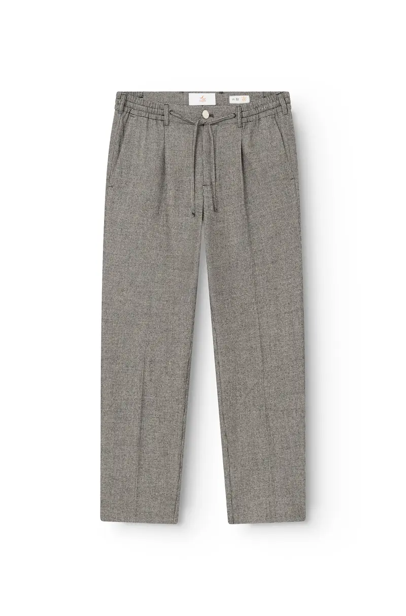 AD 47 - Pantalon Ample en Laine Mérinos Pied de Poule Blanc