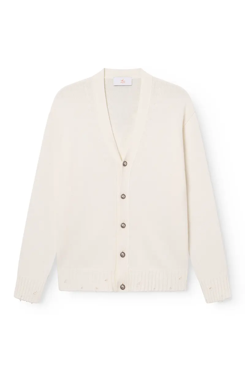 AD 96 - Cardigan en Laine Mérinos et Cachemire Blanc Cassé
