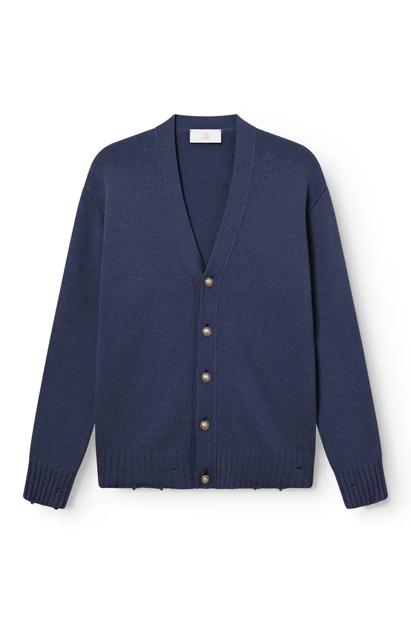 AD 96 - Cardigan en Laine Mérinos et Cachemire Marine