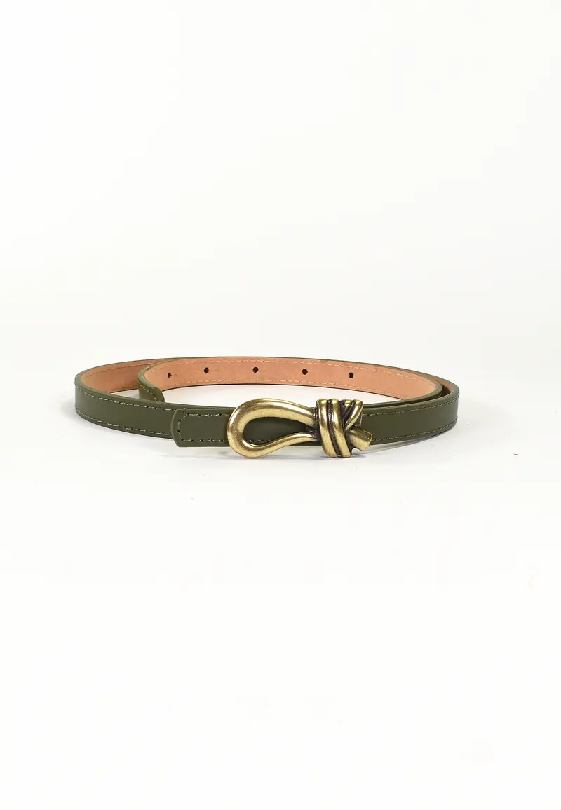 ADÉLIS - Ceinture Kaki Fine En Cuir Femme