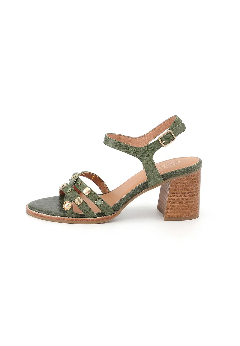 AICHA - Sandales cuir à brides croisées Vert