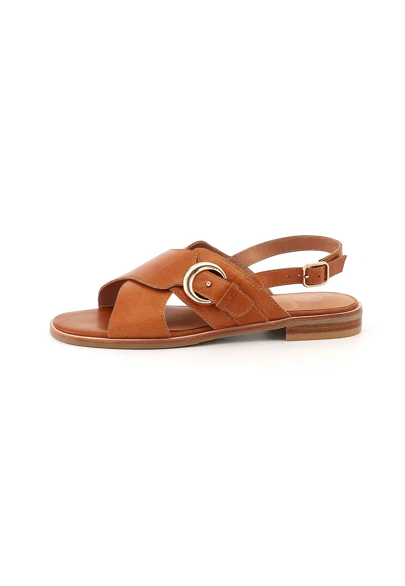 AIMÉE - Sandales Plates en Cuir Camel