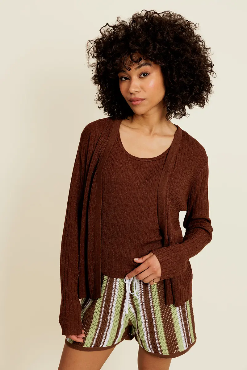 AIVINE - Gilet Marron avec Lurex