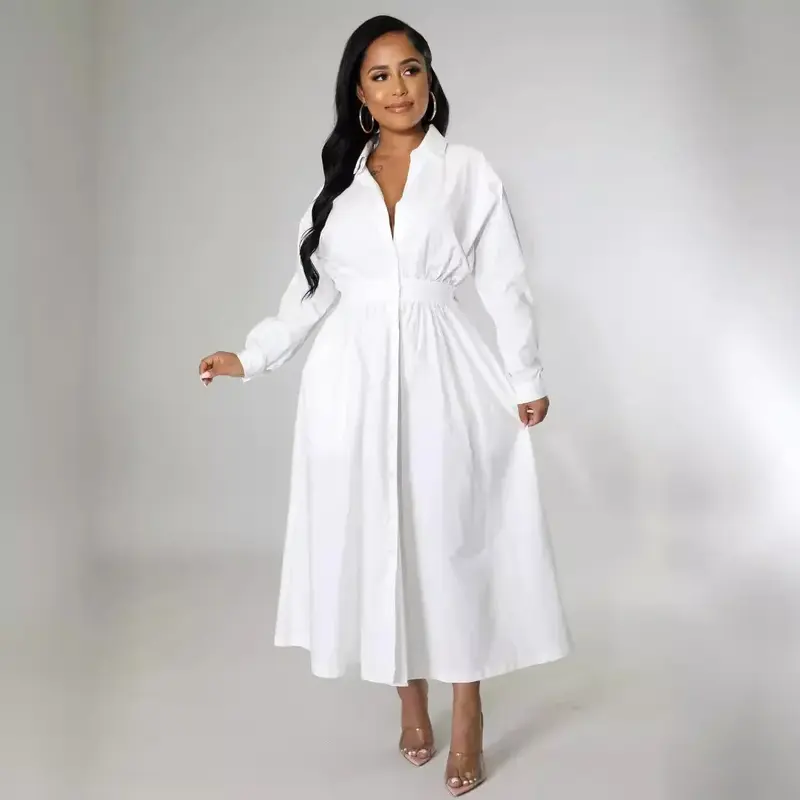 AJ4383 robe chemise Micro-Popping à la mode pour femmes coupe ample à manches longues robe longue Style européen et américain