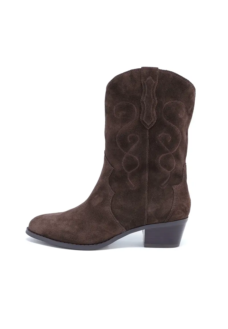 AJISAI - Bottines Santiags en Cuir Marron