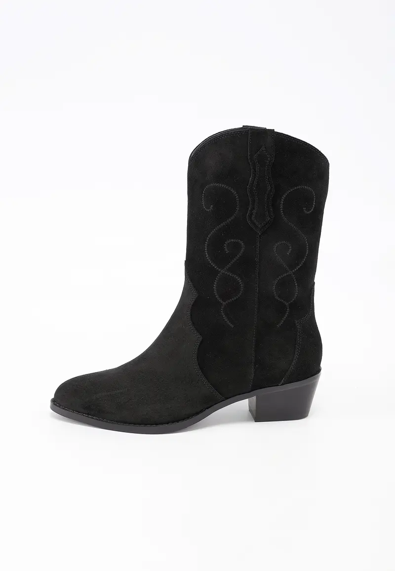 AJISAI - Bottines Santiags en Cuir Noir