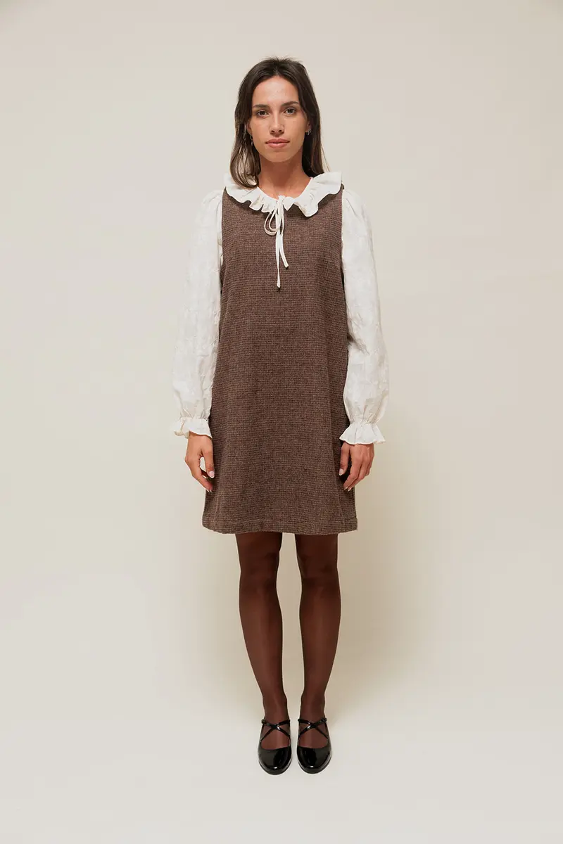 ALYONA - Robe Courte en Chevron Marron