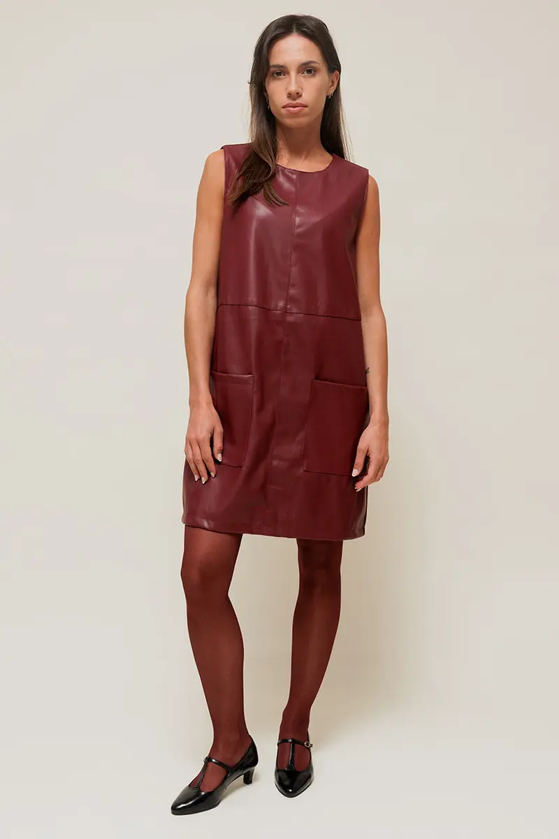 ALYRIA - Robe en Simili Cuir Bordeaux