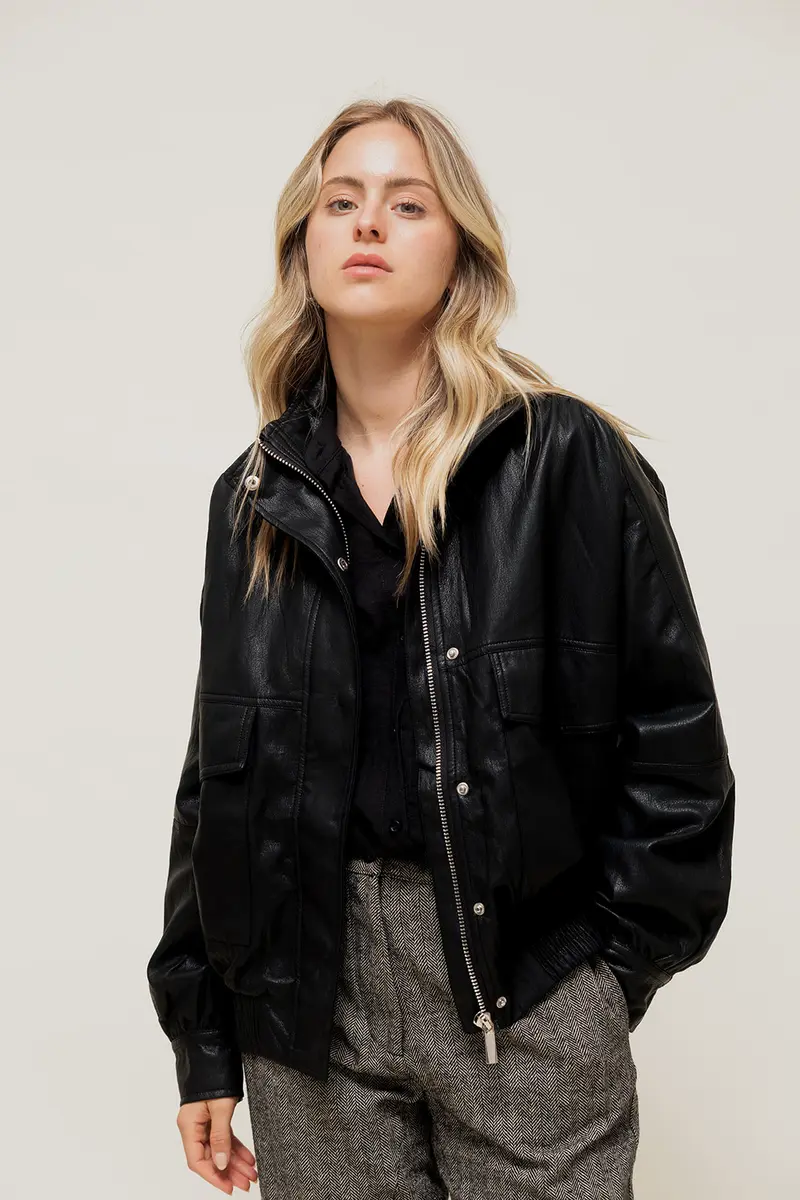 AMORIA - Blouson en Simili Cuir Esprit Bomber
