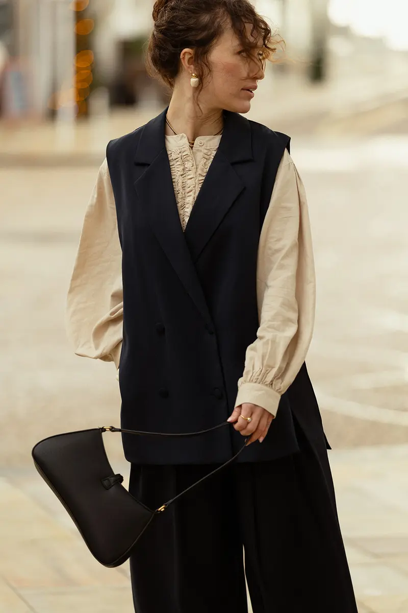 ANAÉ - Blazer Marine Long Sans Manches Uni