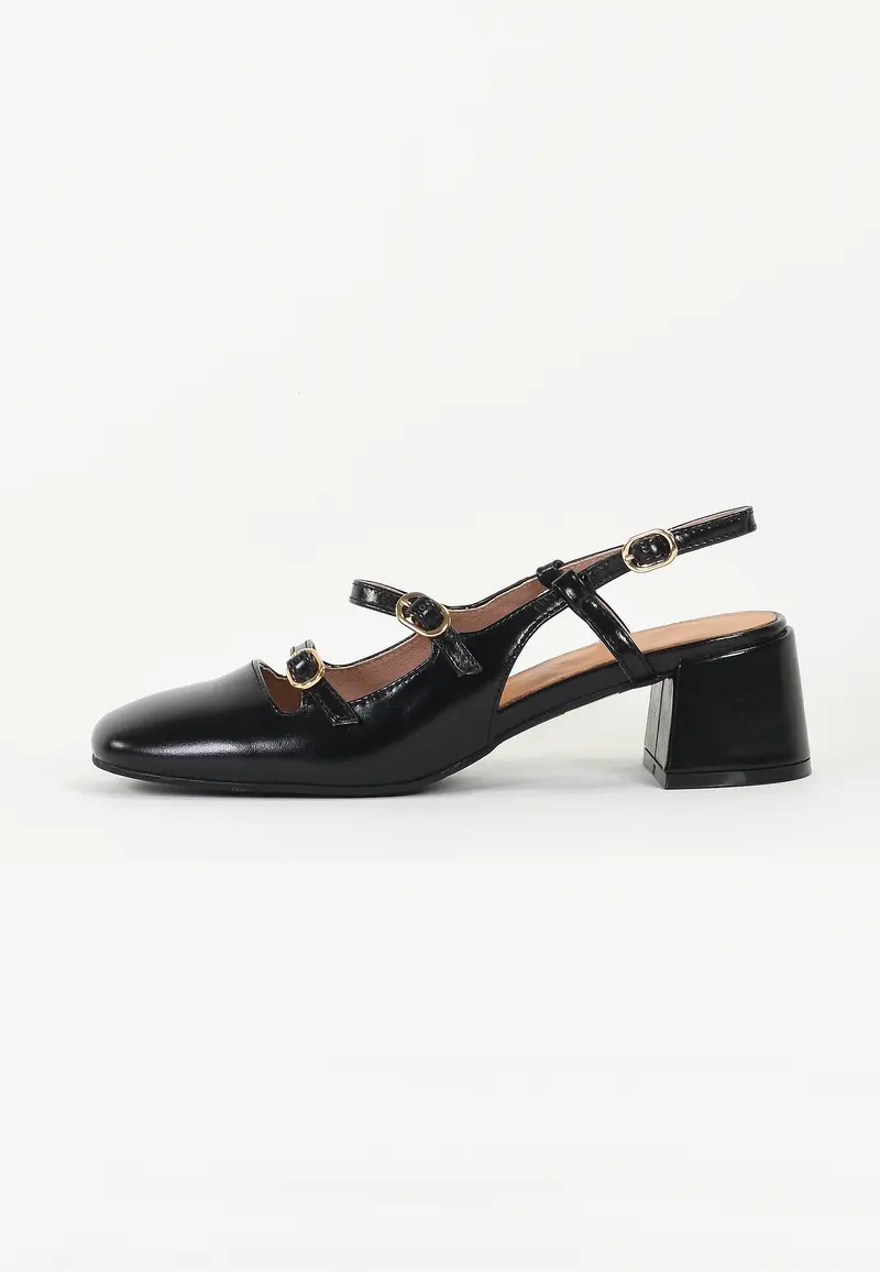 ANGELINE - Escarpins Babies à Brides en Cuir Noir