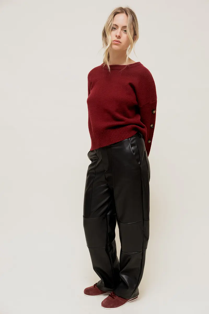 ANORIA - Pantalon en Simili Cuir Structuré Noir