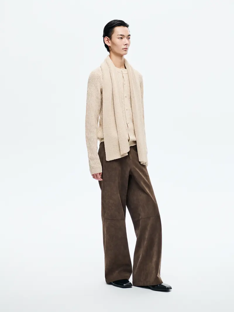 APRICOT WOVEN TEXTURED KNIT CARDIGAN
