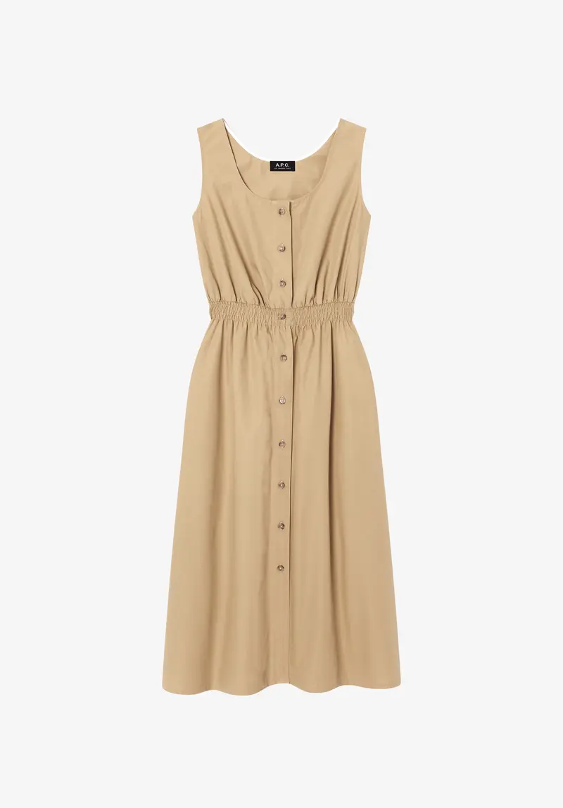 Ärmelloses beigefarbenes Kleid