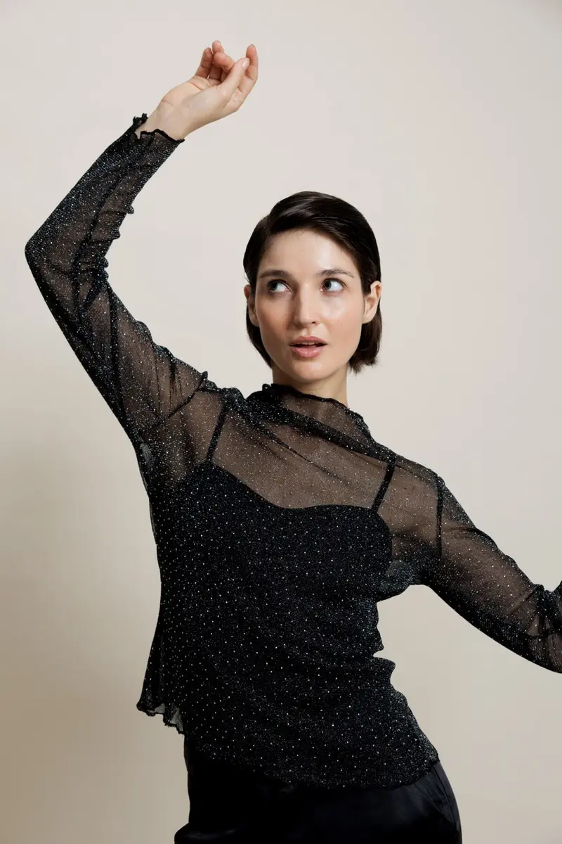 AURELIA - Top à paillettes et debardeur amovible noir