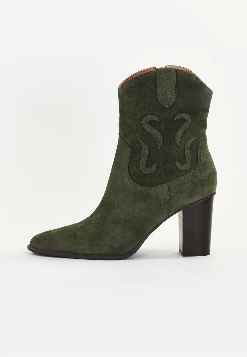 AZALEE - Bottines Santiags en Croûte de Cuir Kaki