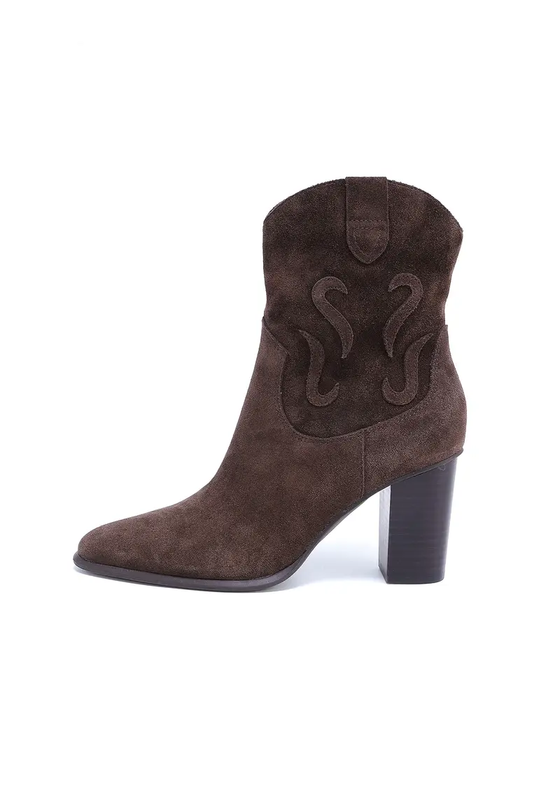AZALEE - Bottines Santiags en Croûte de Cuir Marron