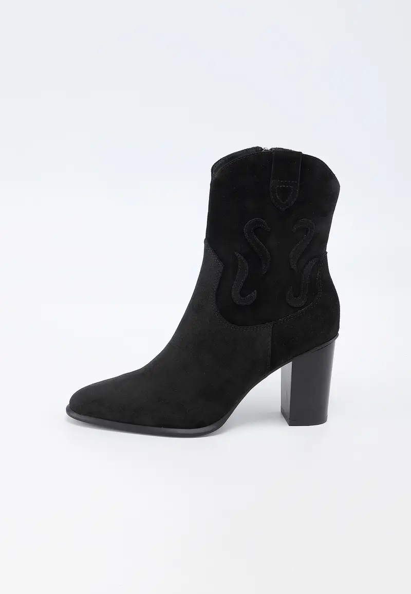 AZALEE - Bottines Santiags en Croûte de Cuir Noir