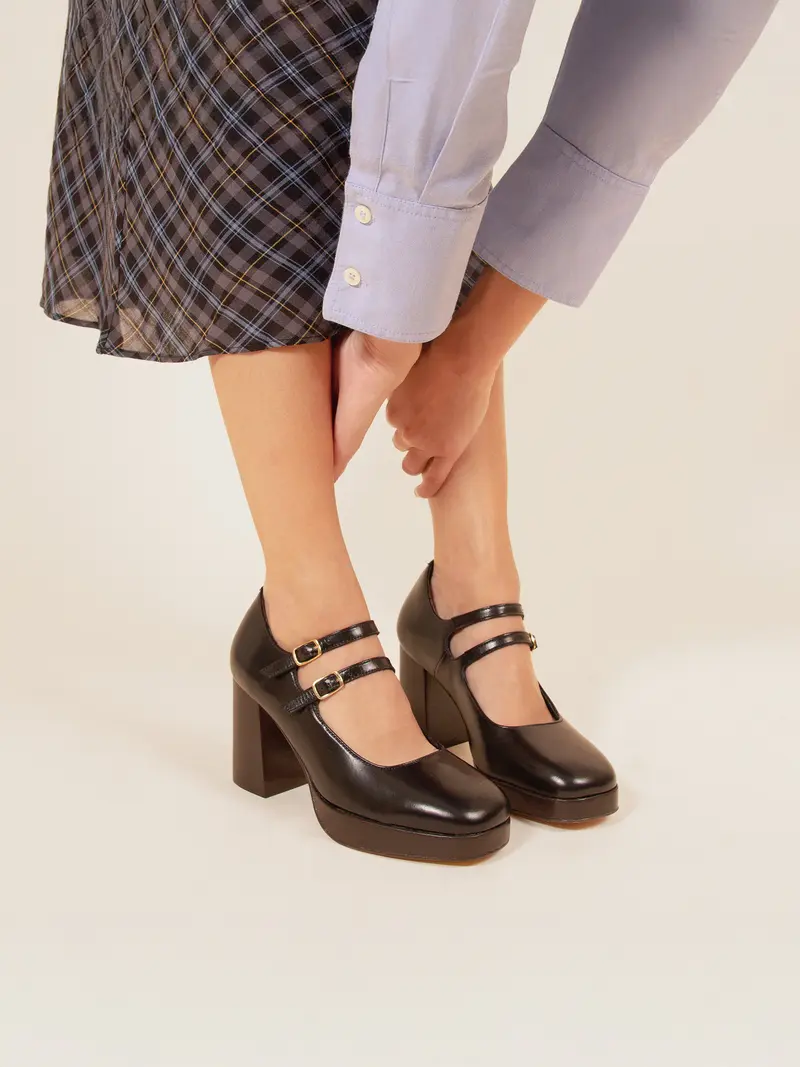 Babies plateforme cuir noir