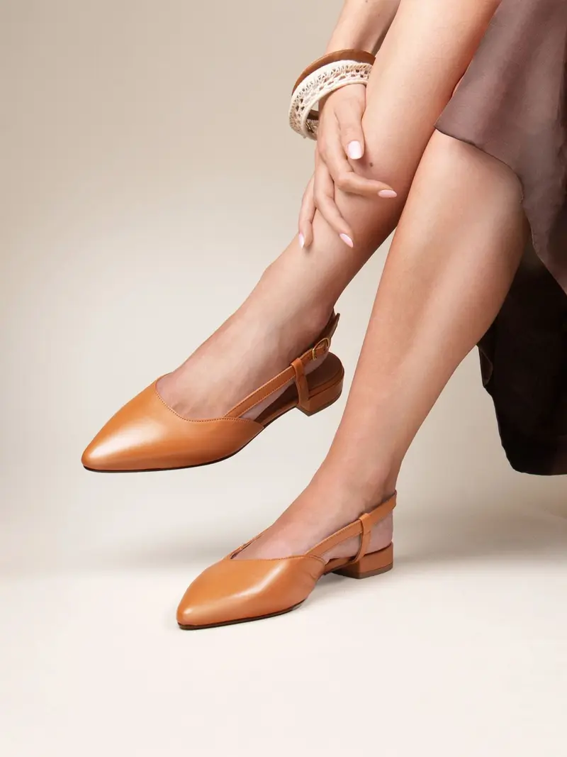 Ballerines slingback cuir camel