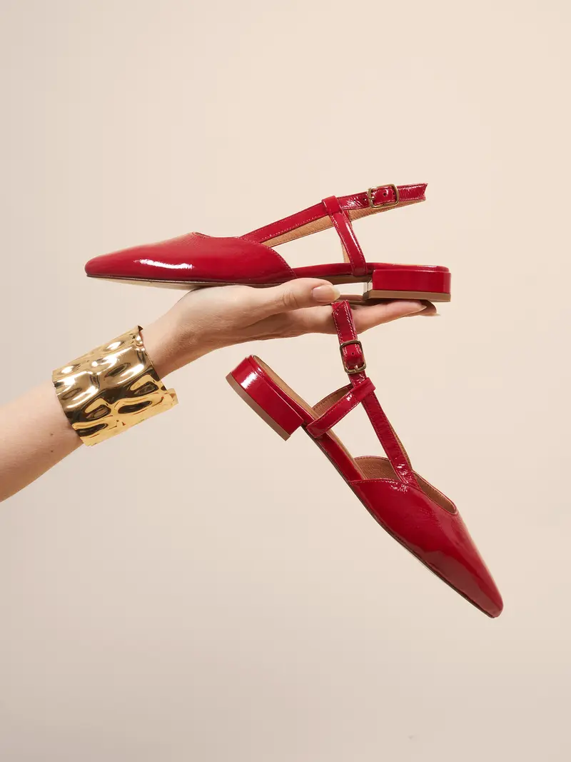 Ballerines slingback cuir vernis rouge
