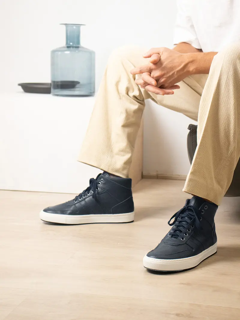 Baskets Gaspard cuir grainé bleu