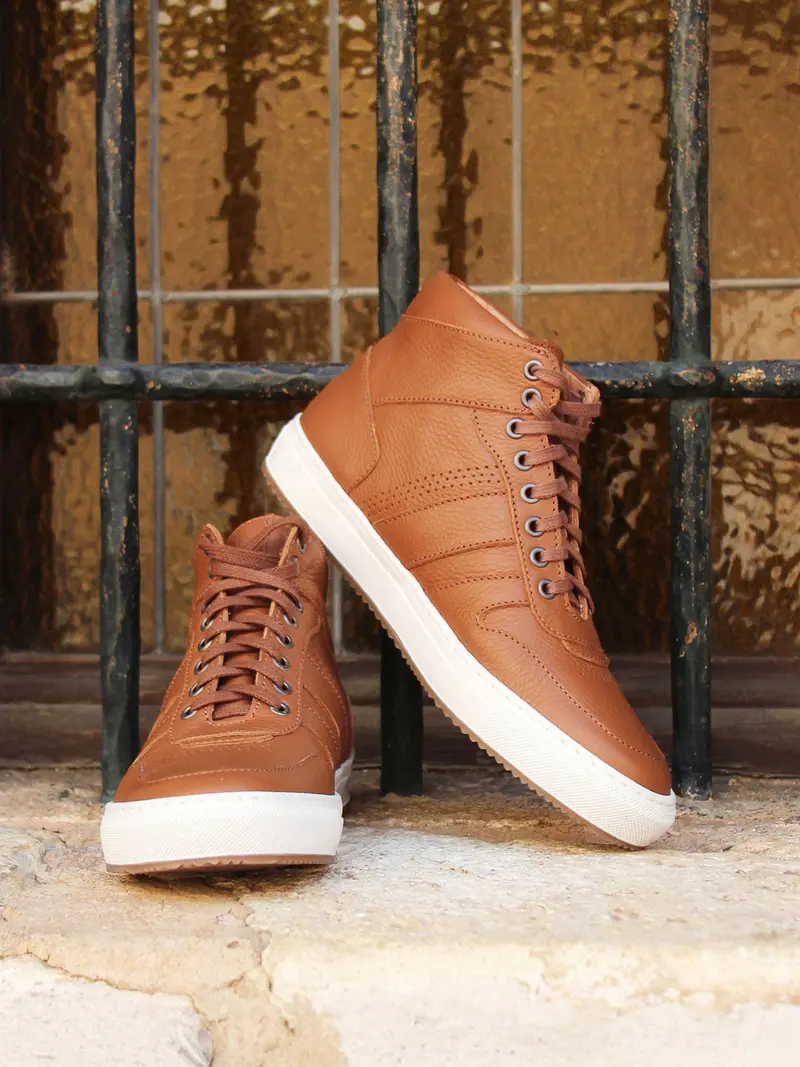 Baskets Gaspard cuir grainé cognac