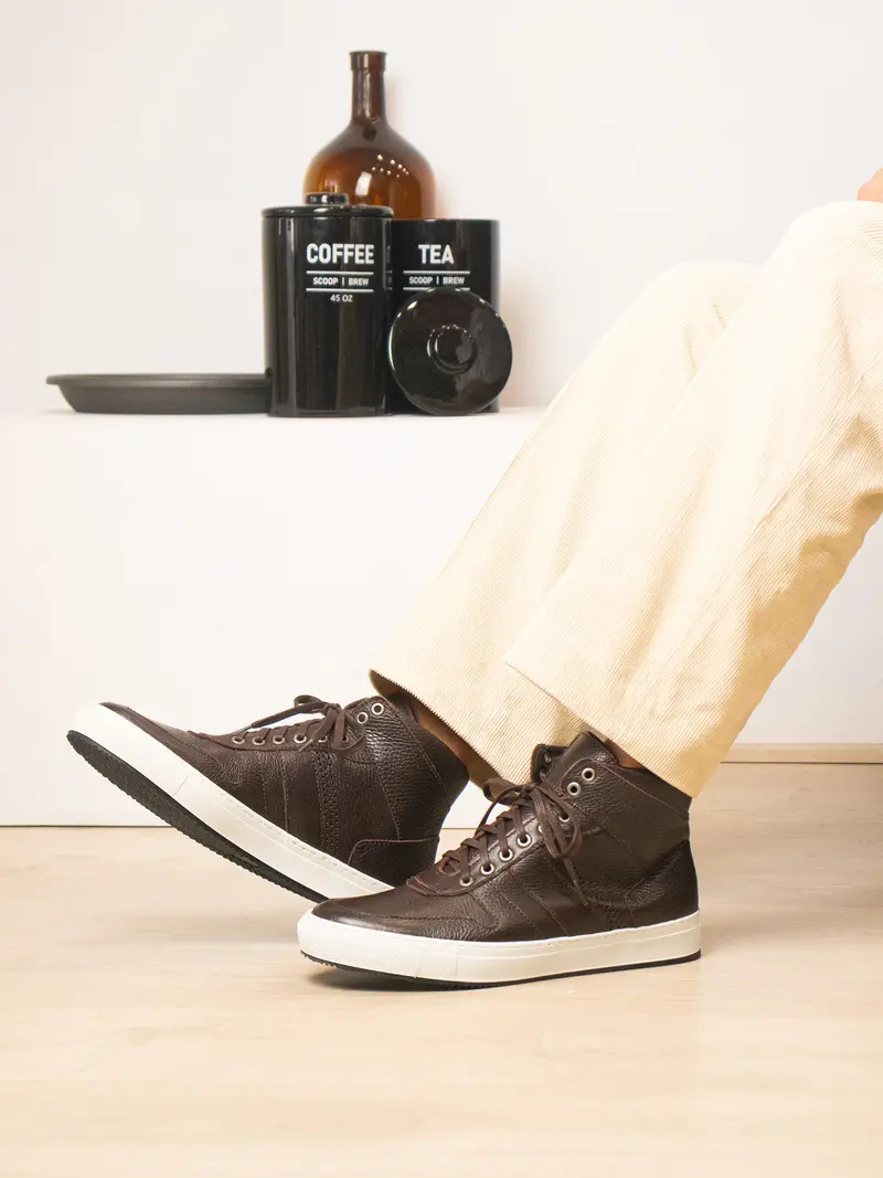 Baskets Gaspard cuir grainé marron