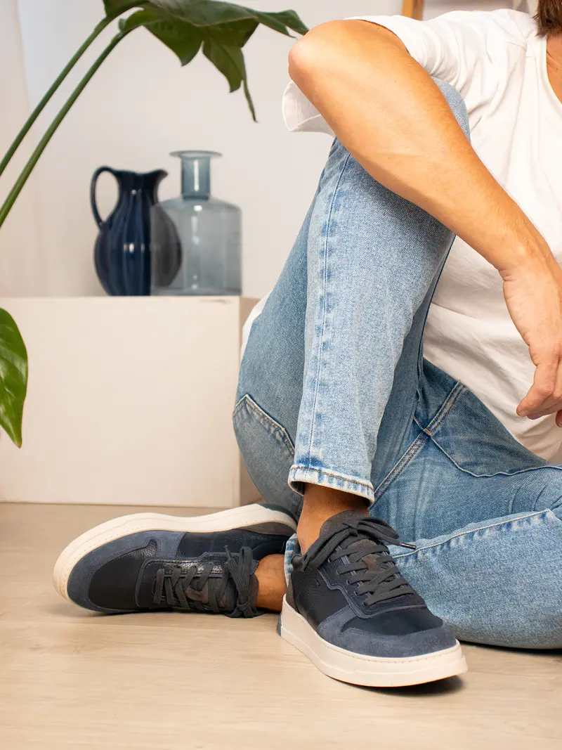 Baskets Léo cuir bleu