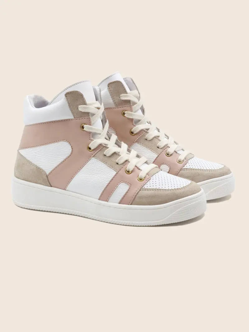 Baskets montantes cuir blanc rose