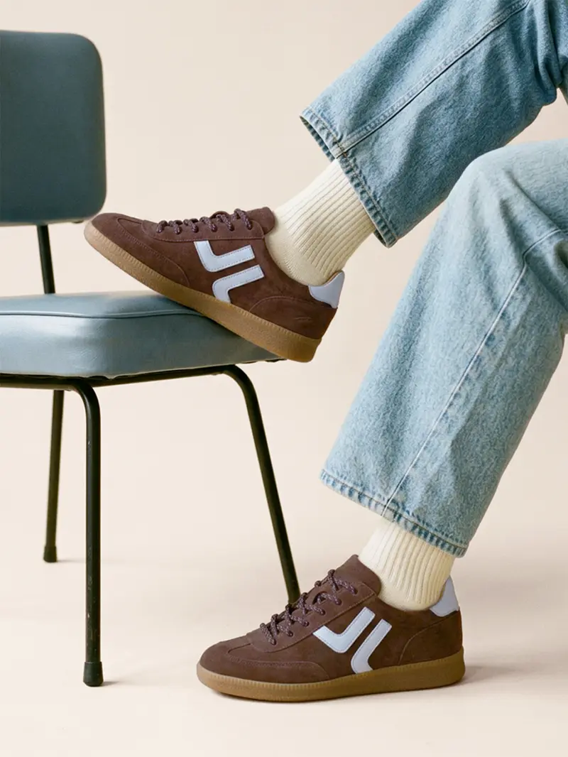 Baskets rétro cuir daim marron