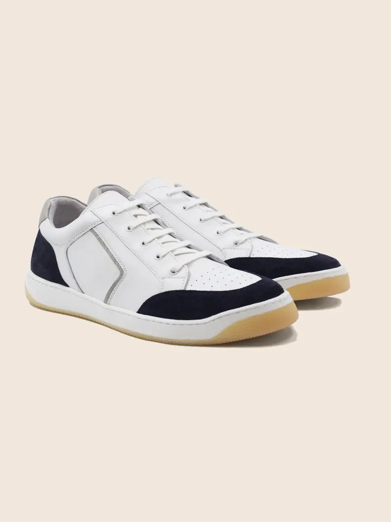 Baskets rétro homme cuir blanc bleu