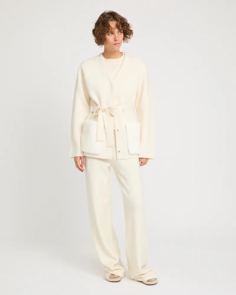 Belted knit and mink jacket
