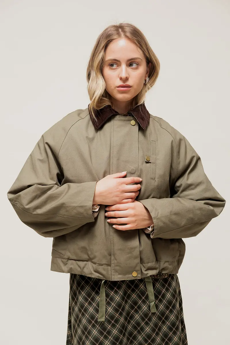 BEORIA - Veste Courte en Coton Kaki