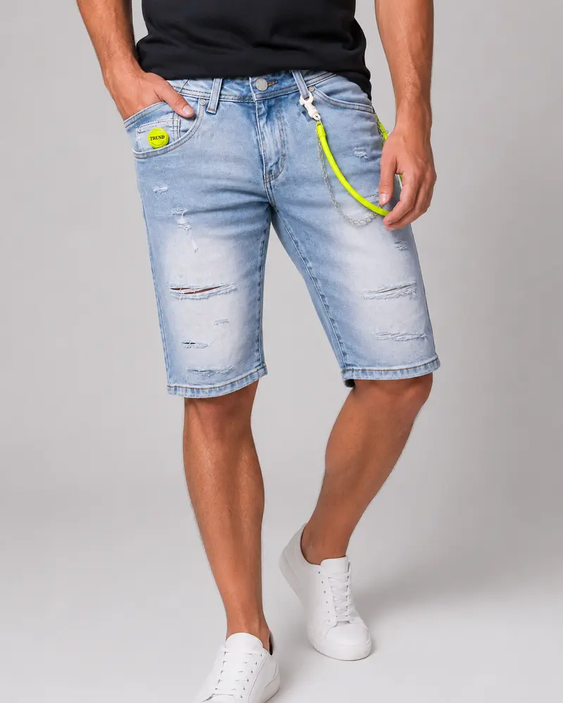Bermuda homme en jean bleu délavé