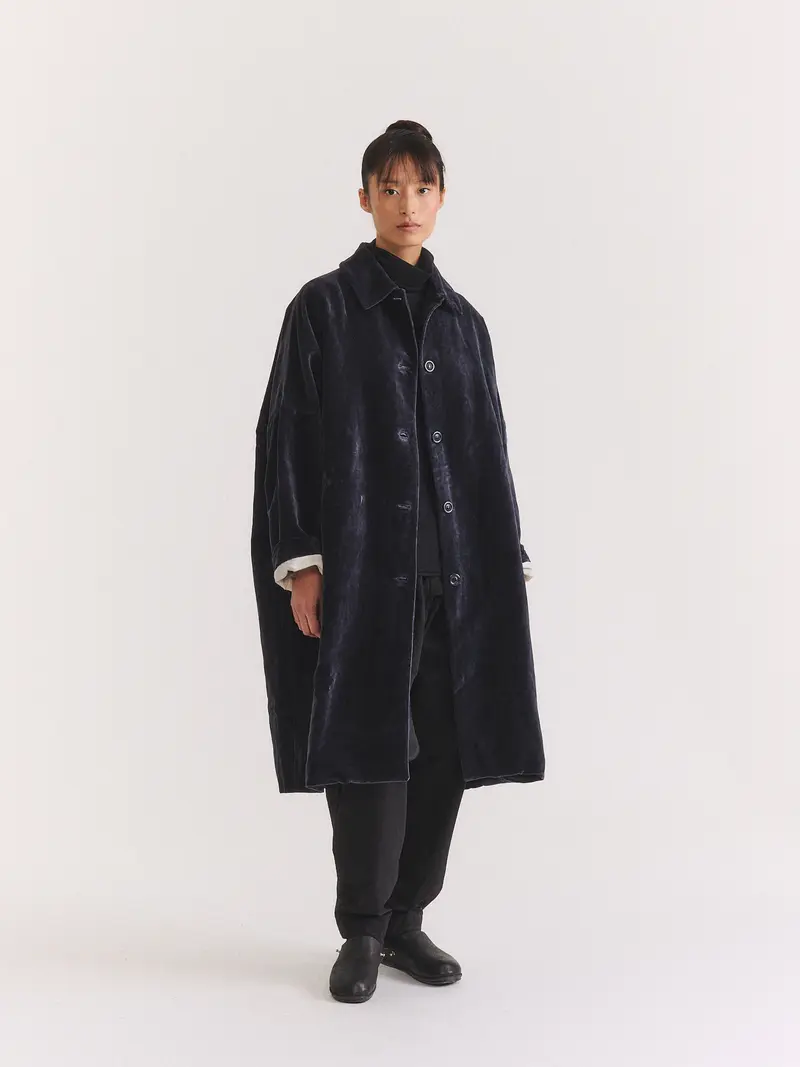 BIG BLOBBY COAT - MID VELVET - NAVY