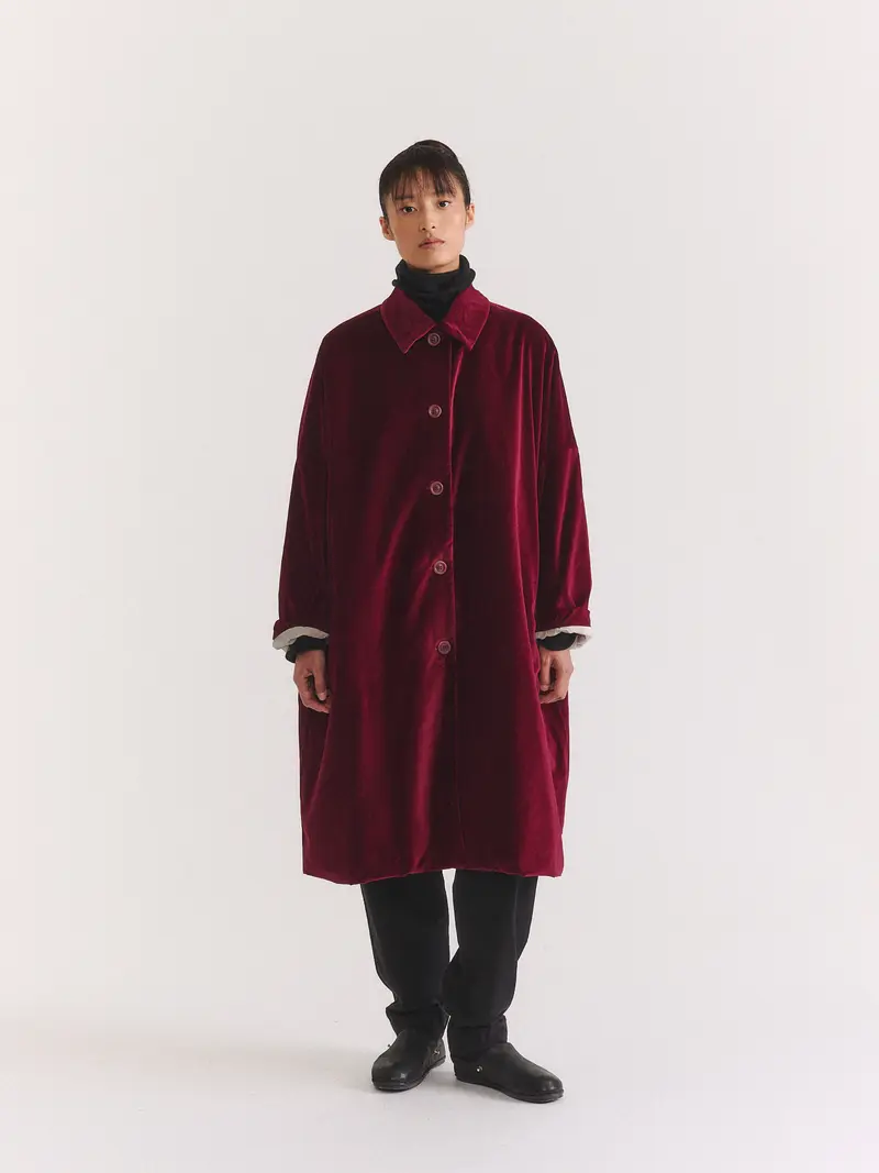 BIG BLOBBY COAT - VELVET - WINE