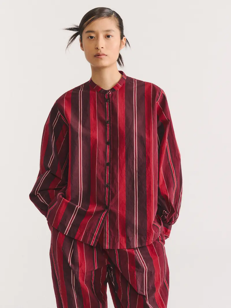 BIGGY GRANDAD SHIRT - PAPER COT STRIPE - REDS STRIPES