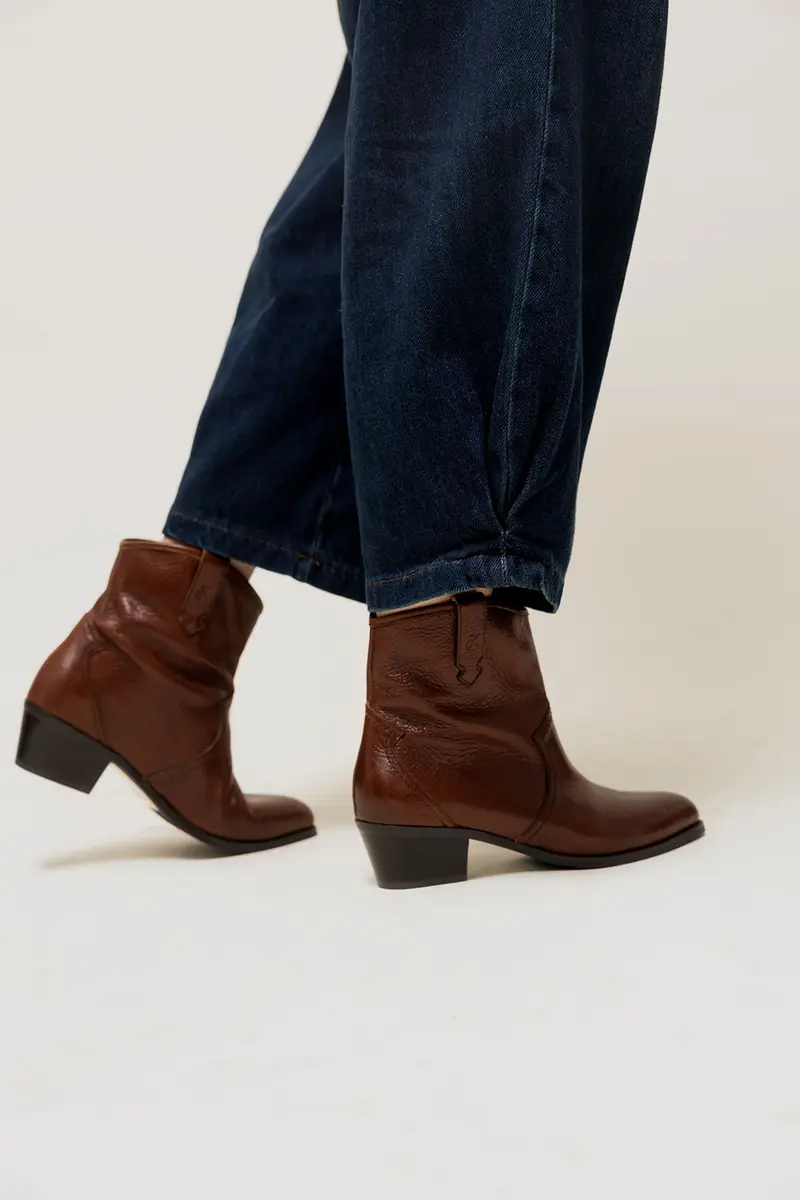 BILL - Bottines Santiags en Cuir Lisse Marron