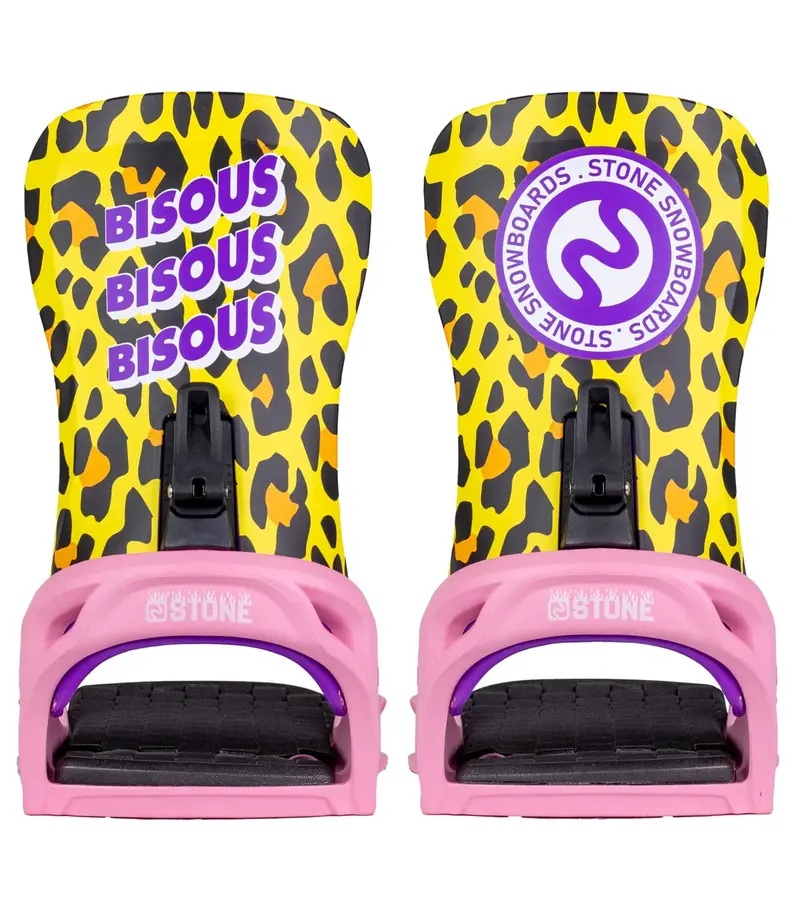 Bisous X Stone Snowboards Leopard Bindings