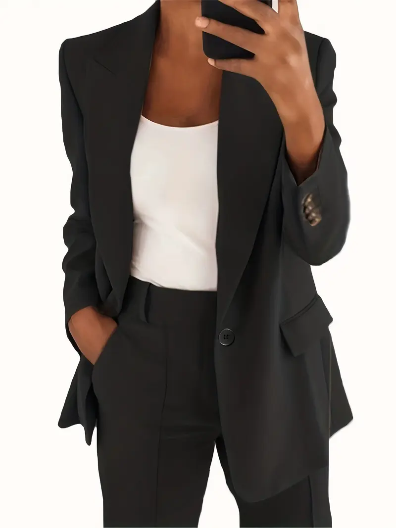 Blazer femme uni à col revers et coupe ajustée
