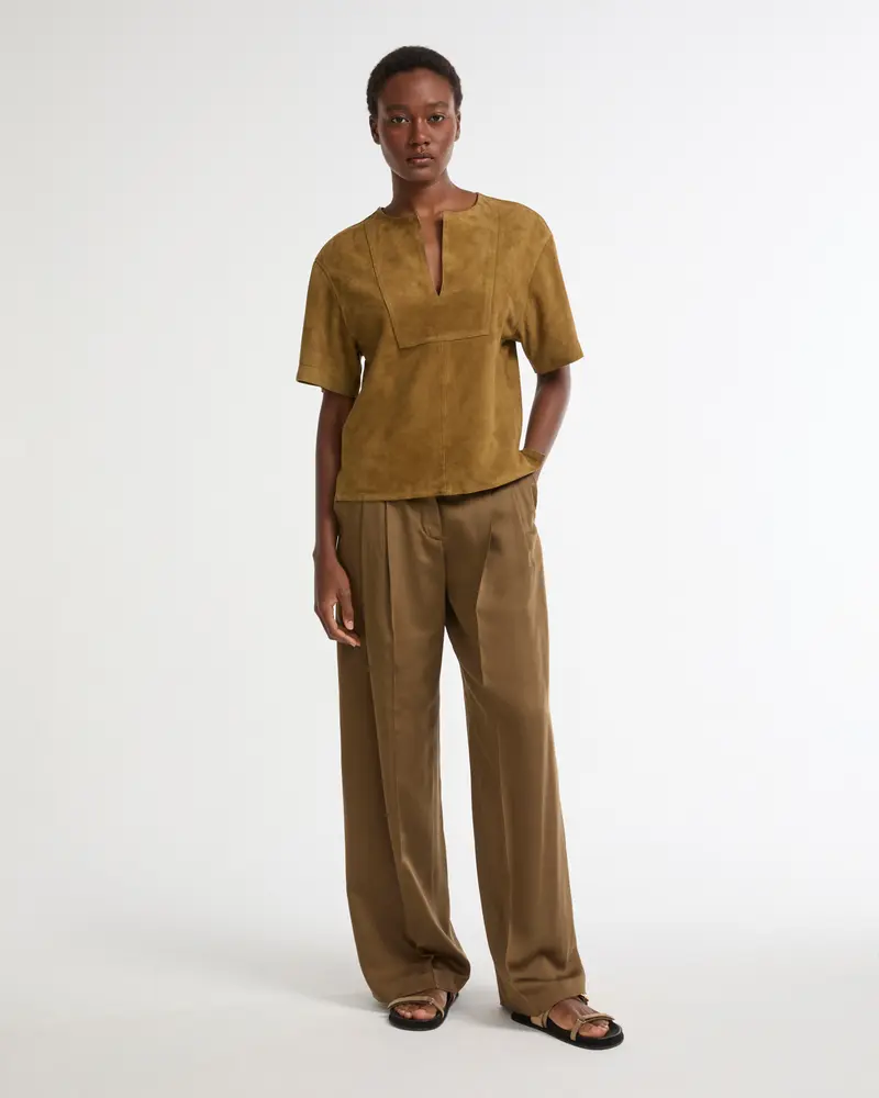Blouse à manches courtes en cuir d'agneau double face